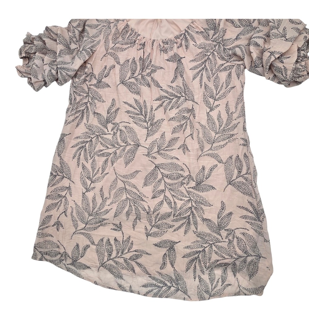Indigo Rose Ruffle Sleeve Top W 2X Leaf Print Off Shoulder Blouse Coquette Boho